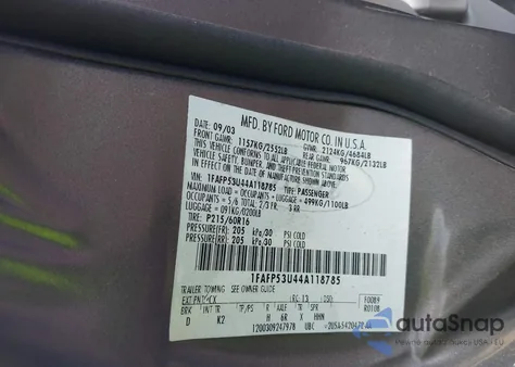 2004 Ford Taurus Se z USA, uszkodzony, nr VIN 1FAFP53U44A118785